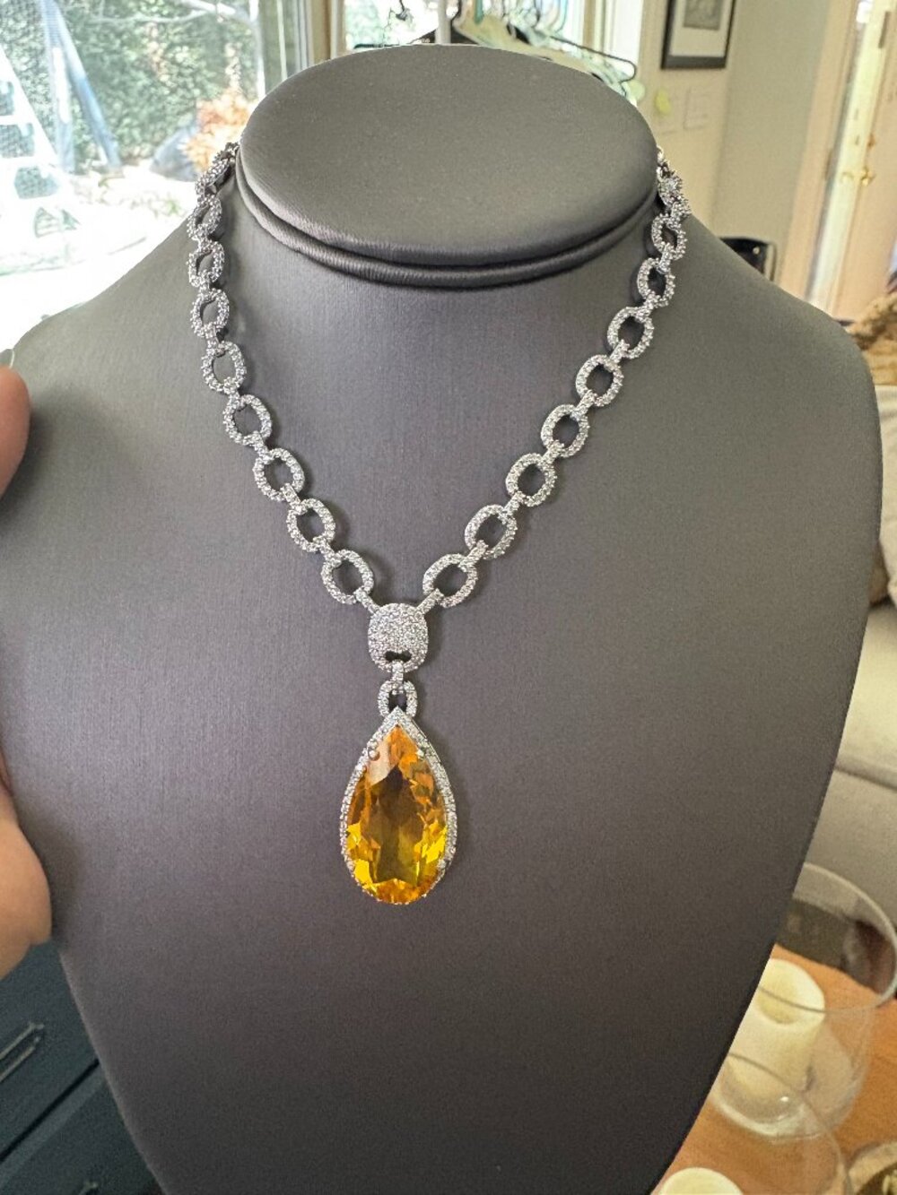 Yellow Crystal Cubic Zirconia Rhodium Plated Necklace